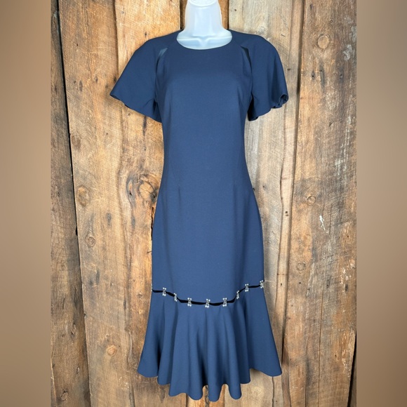 Jonathan Simkhai Navy Hook and Eye Ruffled Midi Dress - Size 2 - Picture 3 of 14